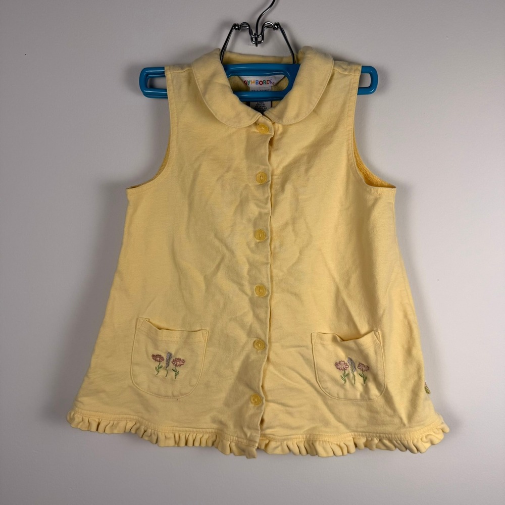 VTG 1998 Gymboree Yellow Floral Embroidered Ruffle Hem Button Tunic Dress XX-L